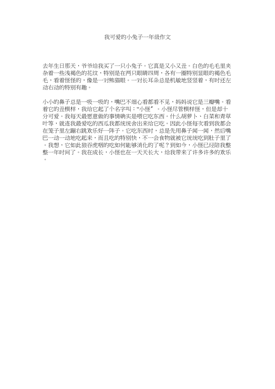 2023年我可爱的小兔子一年级作文.docx_第1页