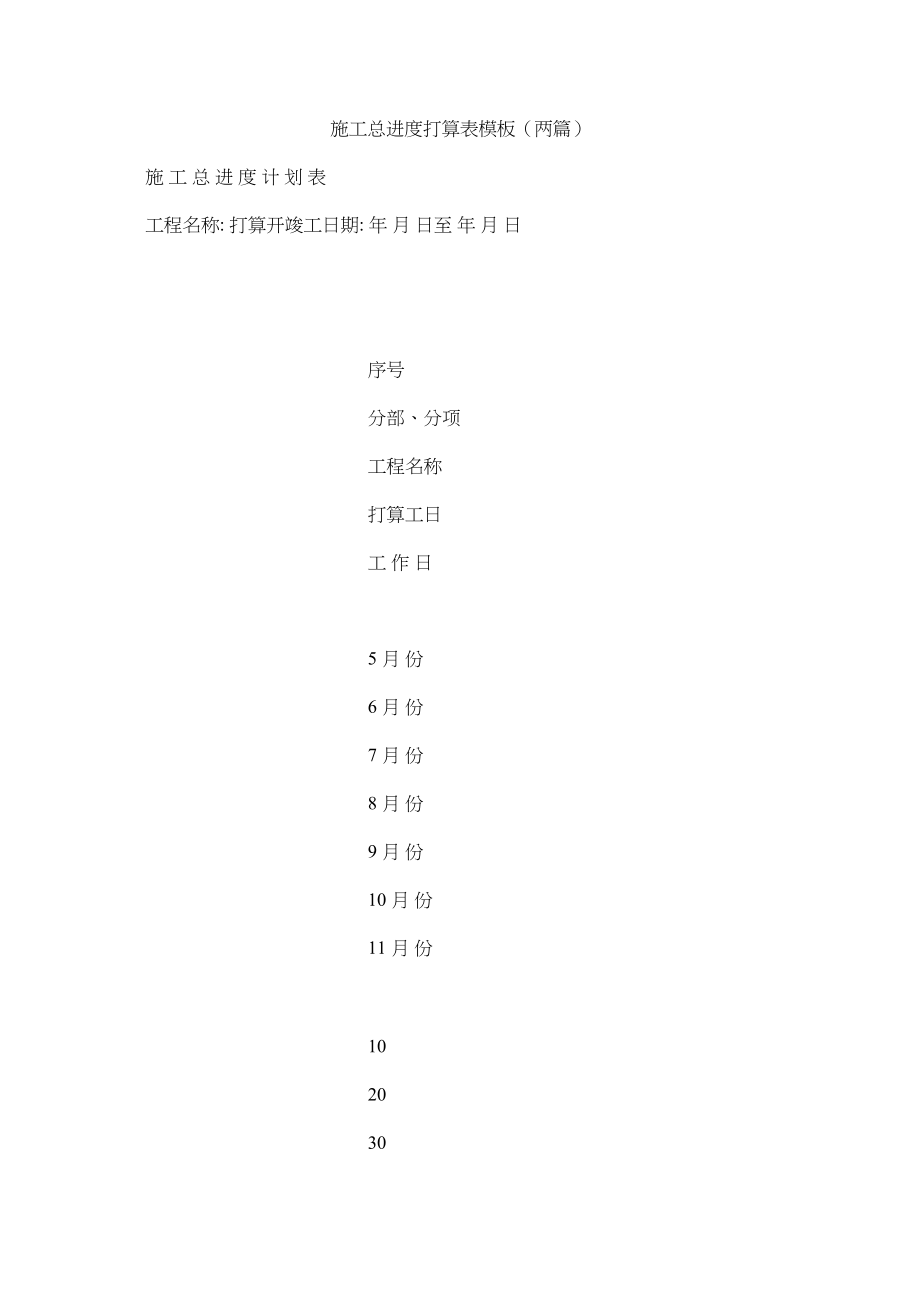 2023年施工总ۥ进度计划表模板两篇范文.docx_第1页