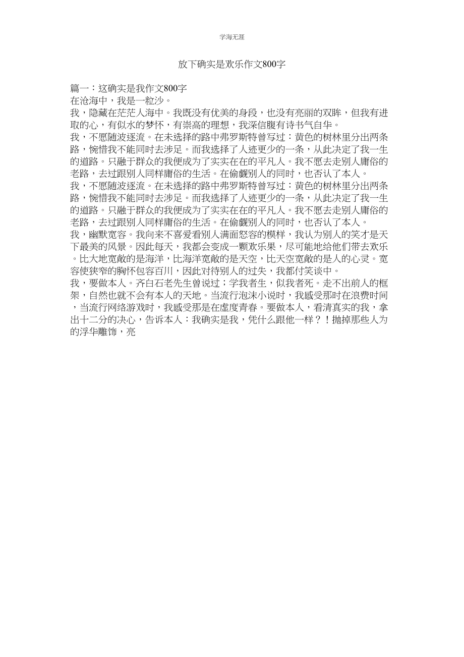 2023年放下就是快乐作文800字范文.docx_第1页