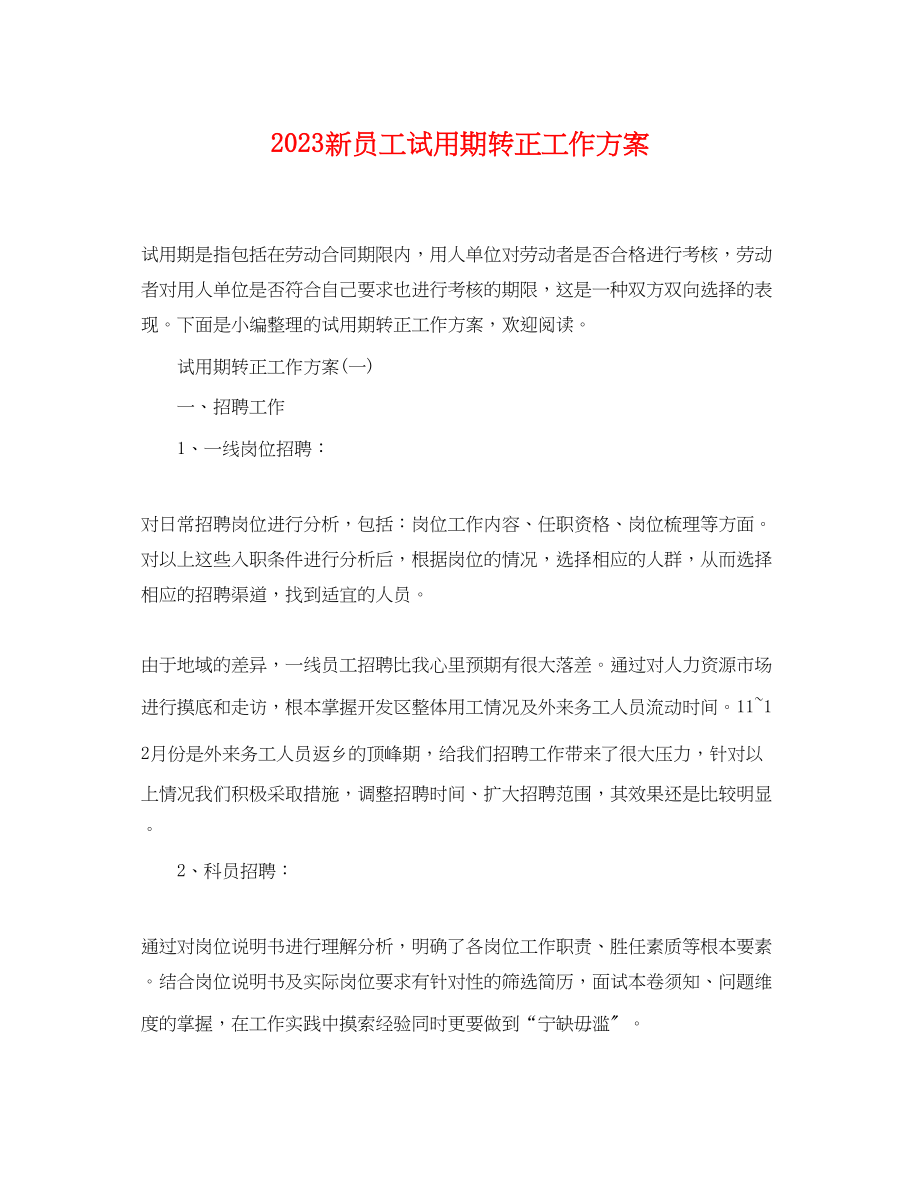 2023年新员工试用期转正工作计划范文.docx_第1页