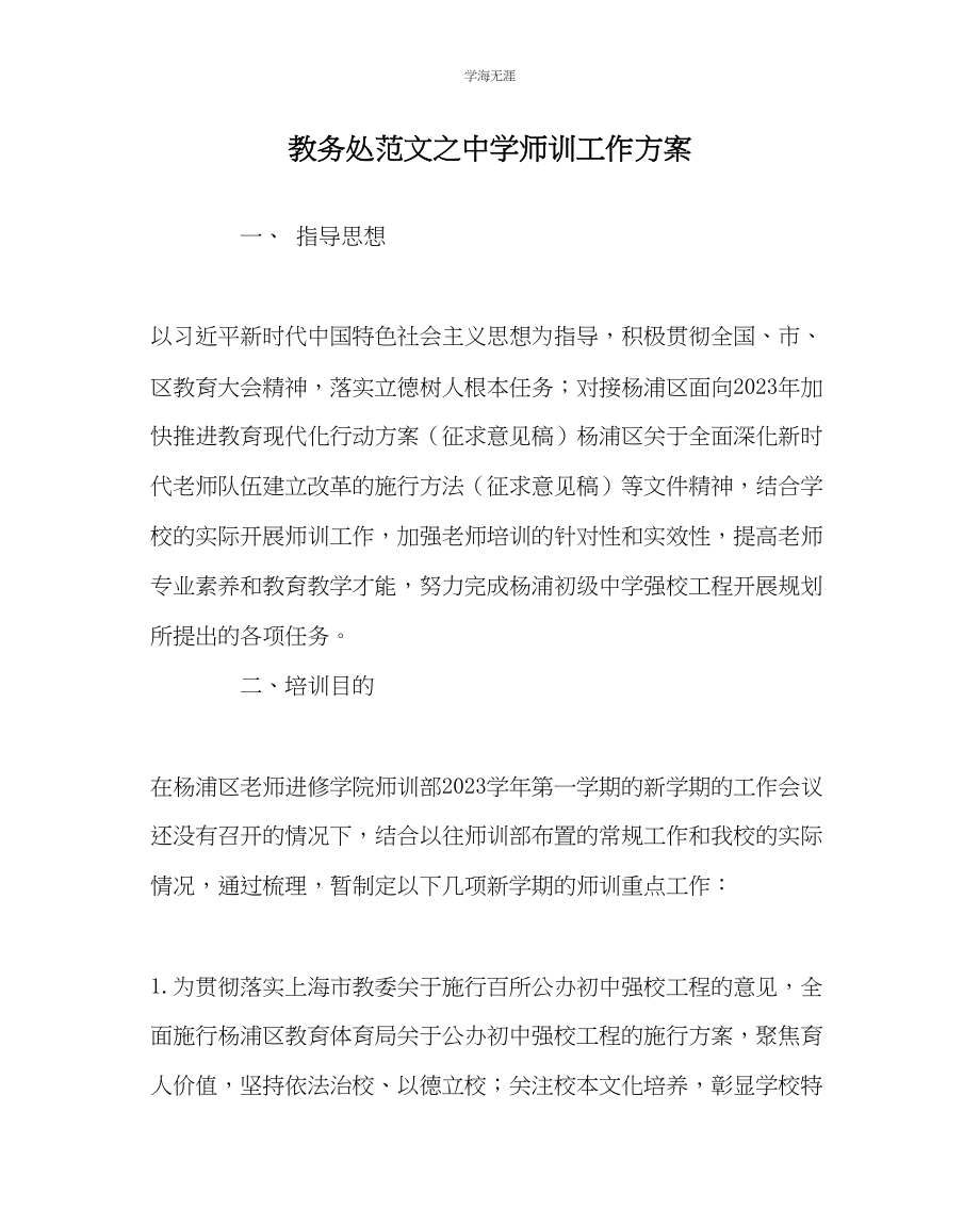 2023年教导处范文中学师训工作计划.docx_第1页