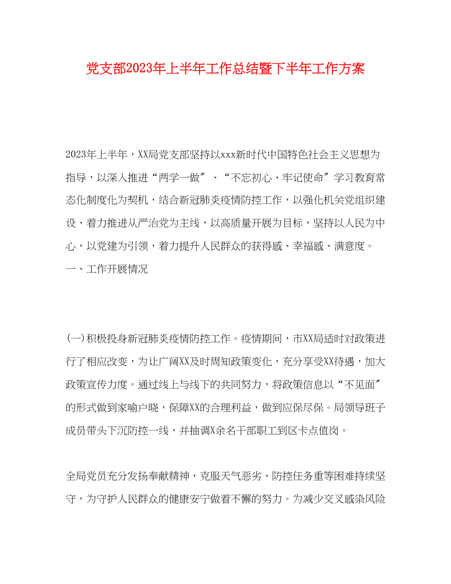 2023年化学试题党支部上半工作总结暨下半工作计划范文.docx_第1页