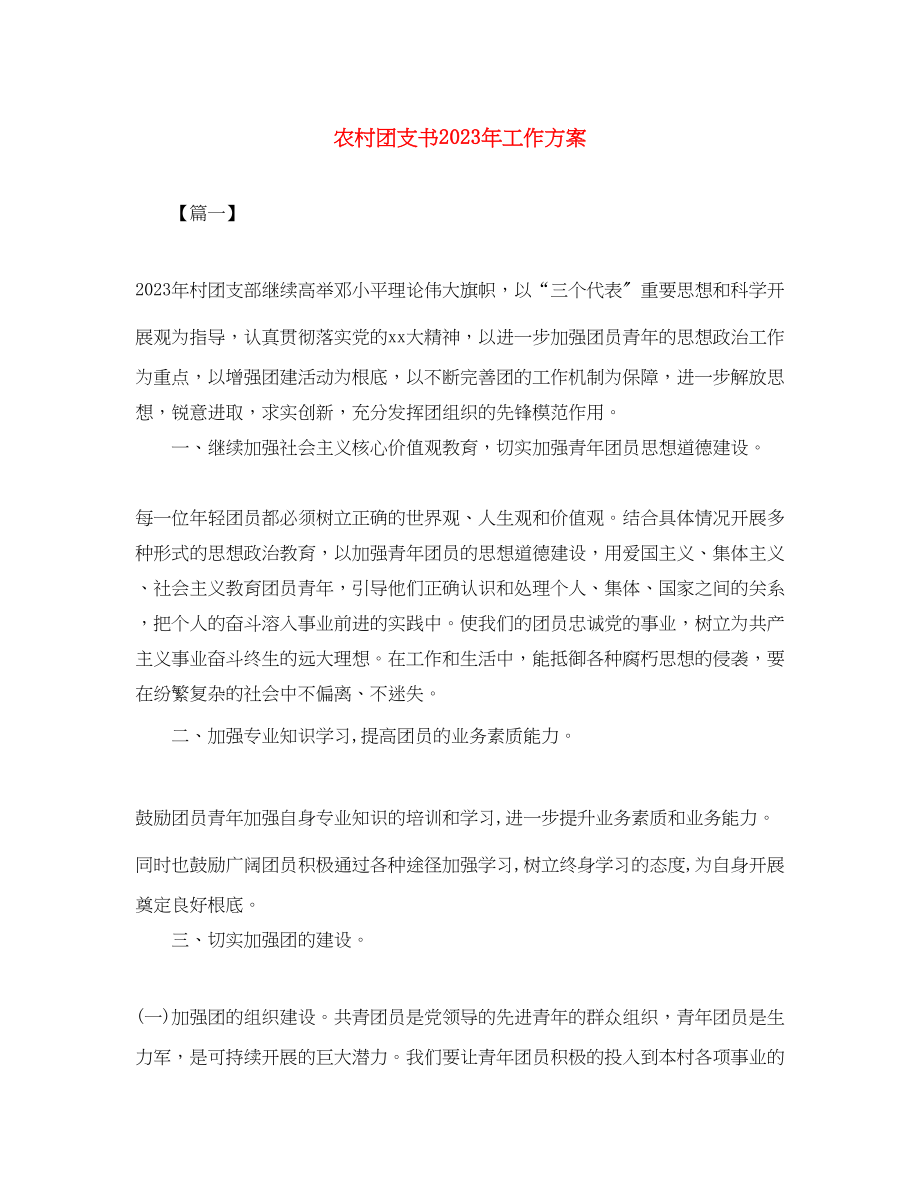 2023年农村团支书工作计划范文.docx_第1页