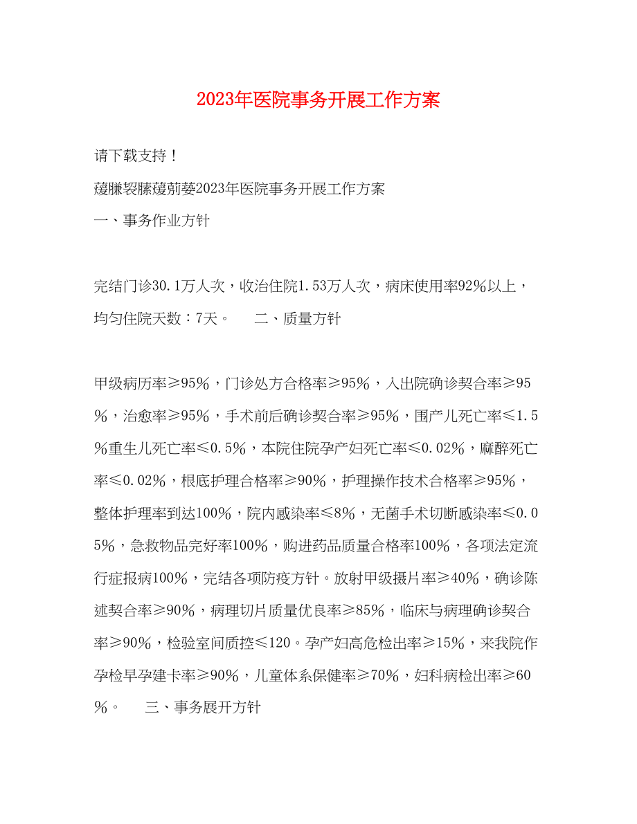 2023年医院事务开展工作计划范文.docx_第1页