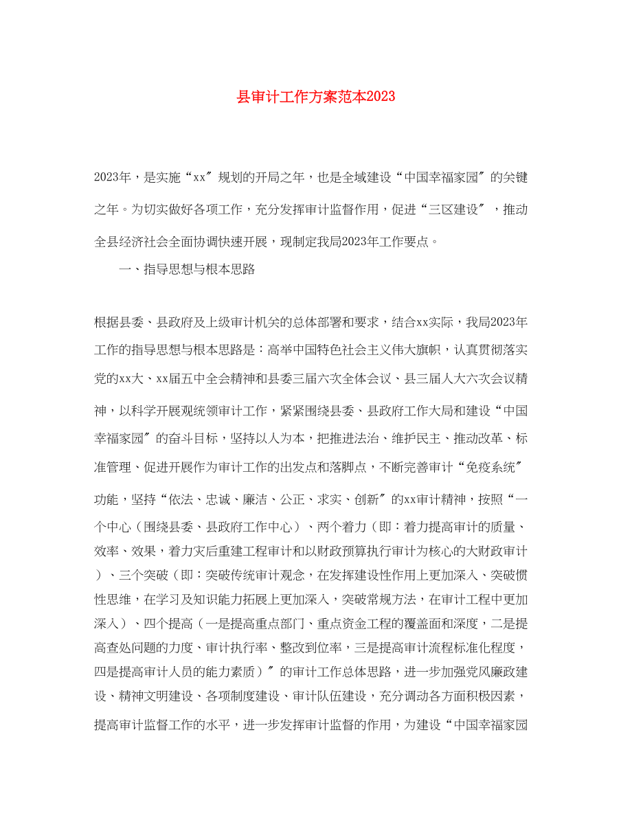 2023年县审计工作计划范本范文.docx_第1页