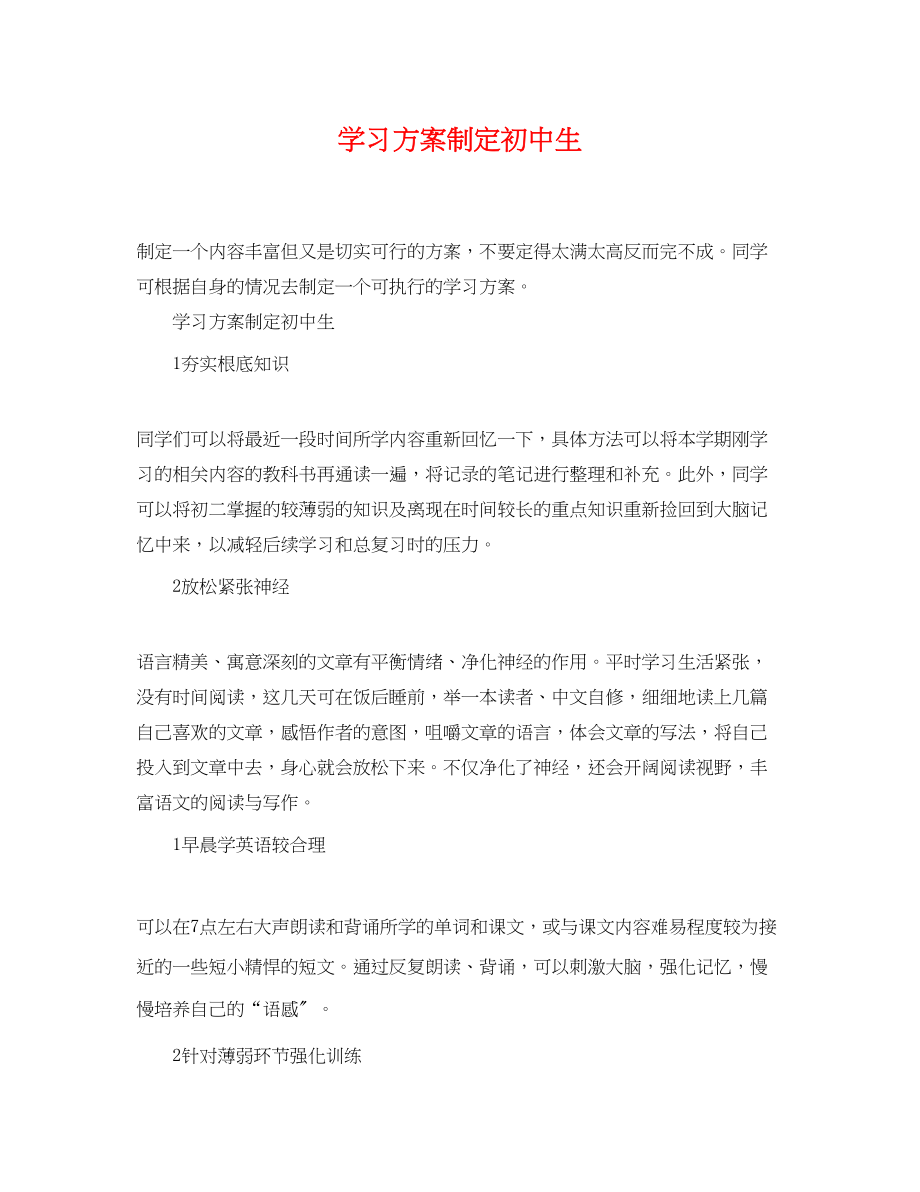 2023年学习计划制定初中生范文.docx_第1页