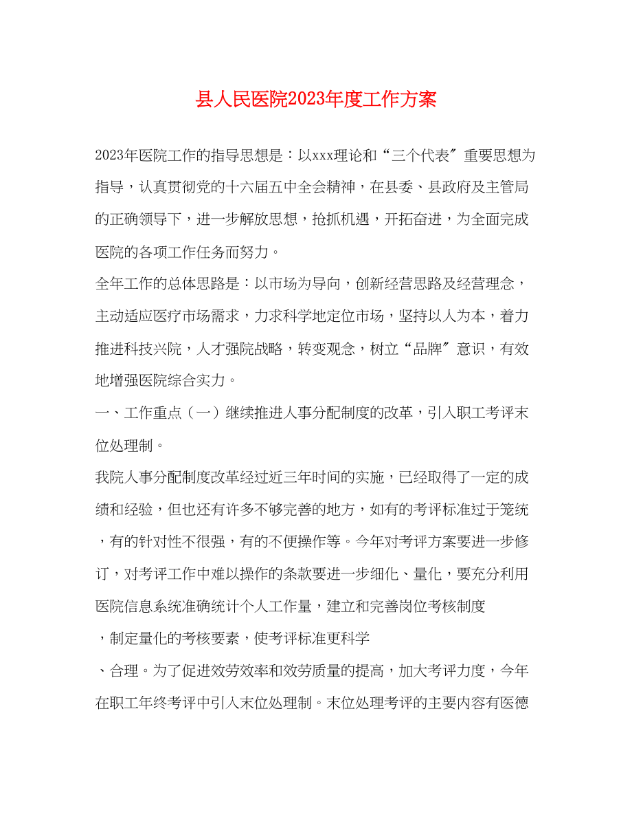 2023年县人民医院度工作计划范文.docx_第1页