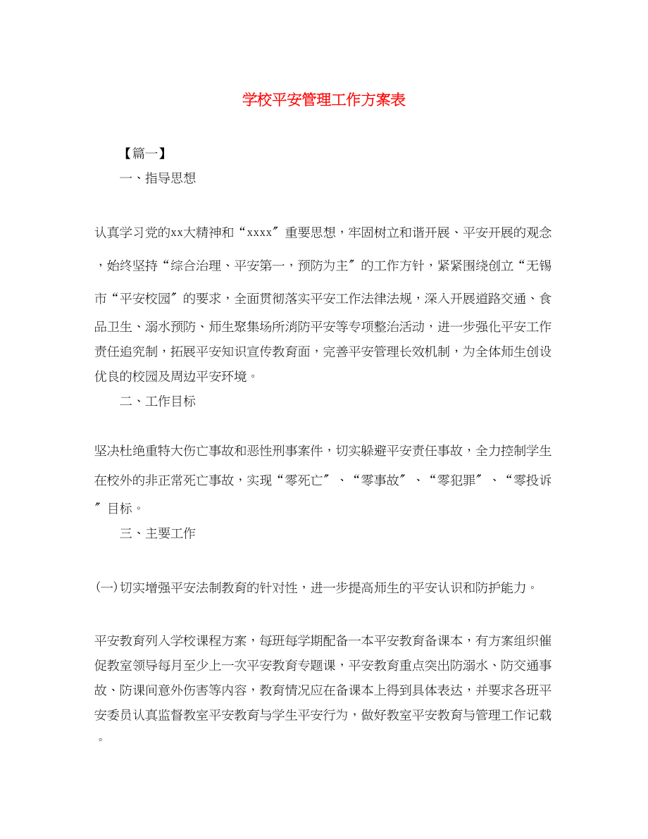 2023年学校安全管理工作计划表范文.docx_第1页