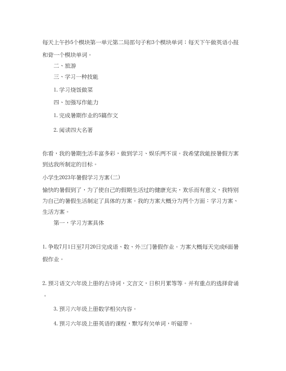 2023年小学生暑假学习计划22范文.docx_第2页