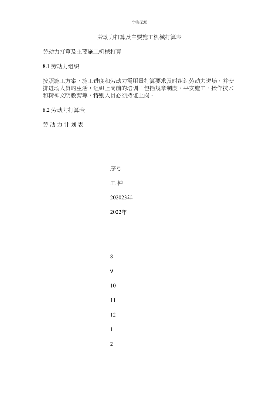 2023年劳动力计划及主要施工机械计划表.docx_第1页