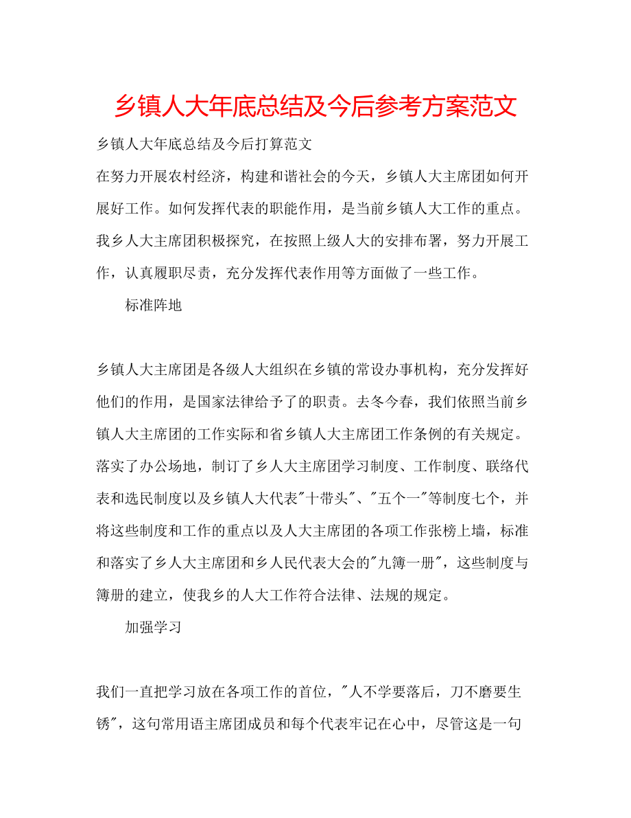 2023年乡镇人大底总结及今后计划范文.docx_第1页