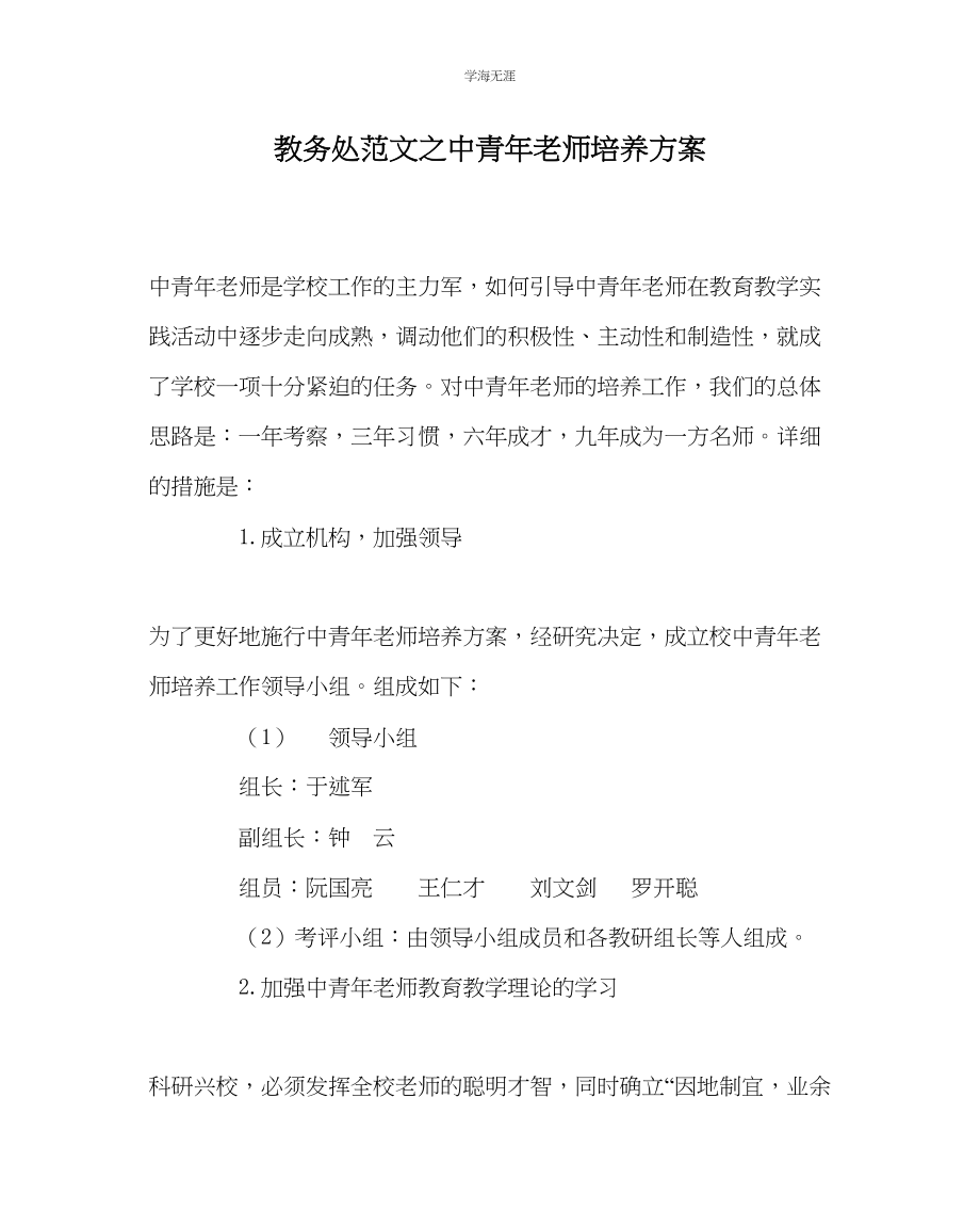 2023年教导处范文中青教师培养计划.docx_第1页