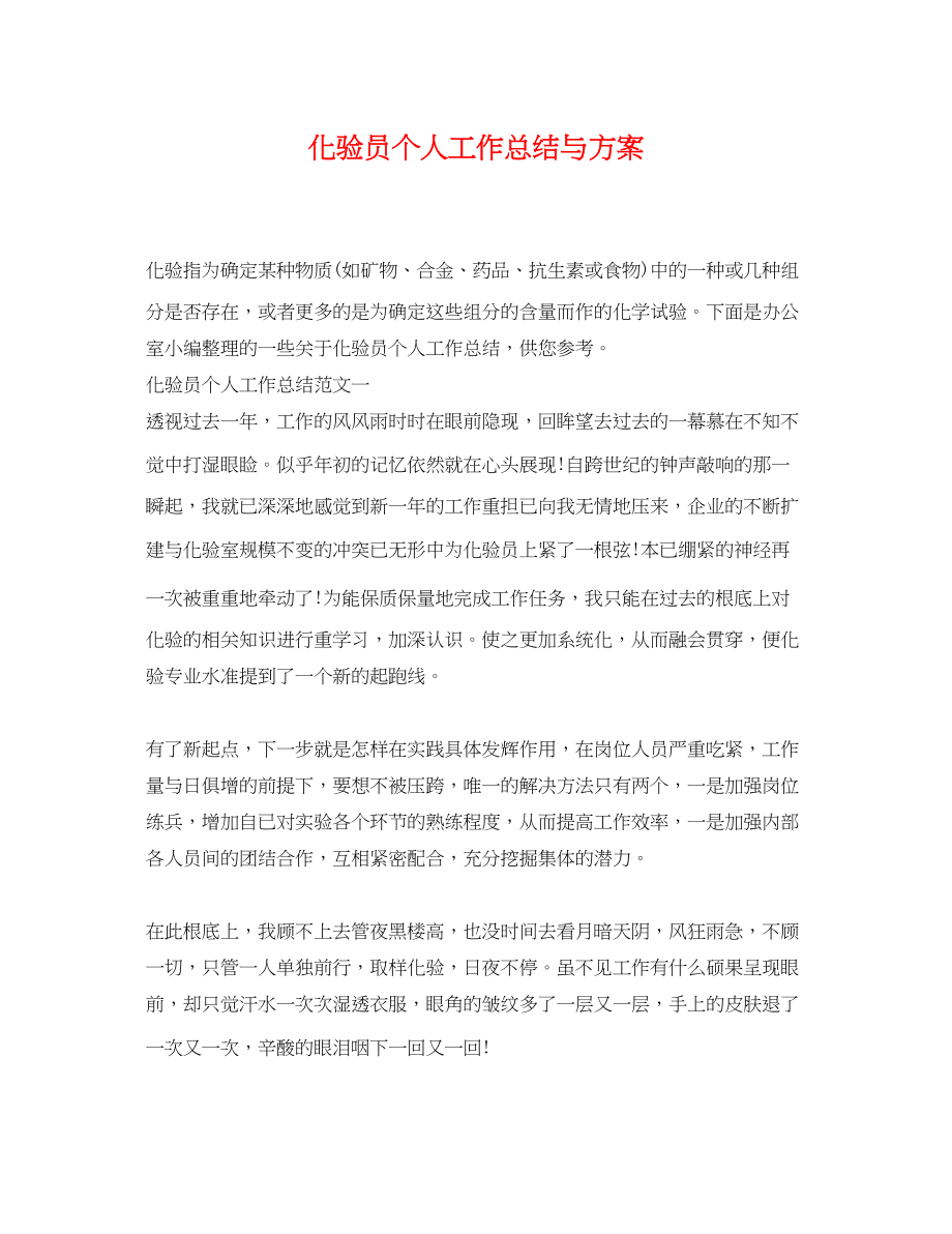 2023年化验员个人工作总结与计划范文.docx_第1页