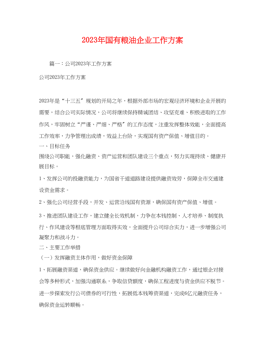 2023年国有粮油企业工作计划范文.docx_第1页