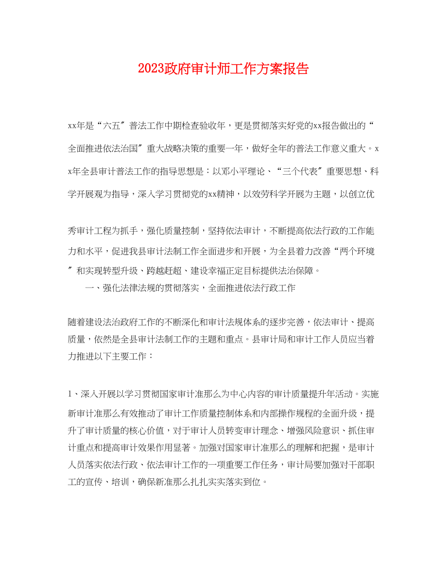 2023年政府审计师工作计划报告范文.docx_第1页