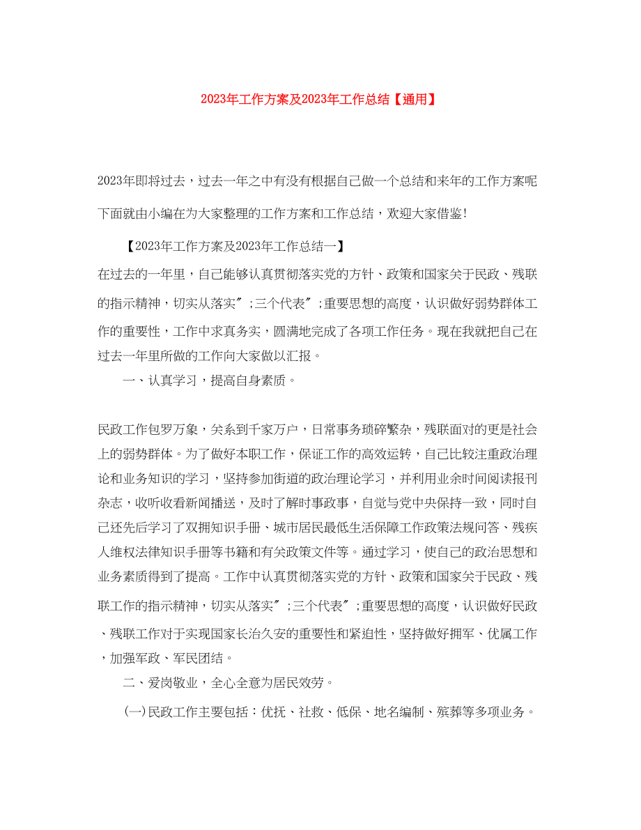 2023年工作计划及工作总结通用范文.docx_第1页