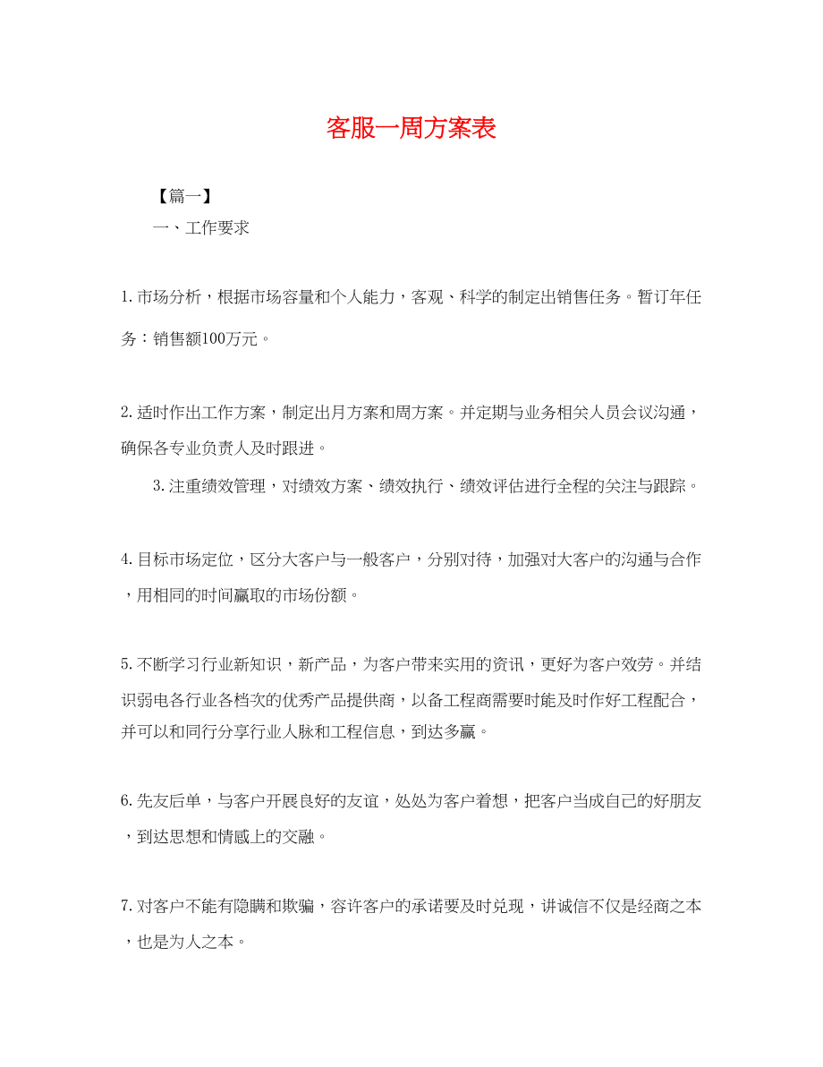 2023年客服一周计划表范文.docx_第1页