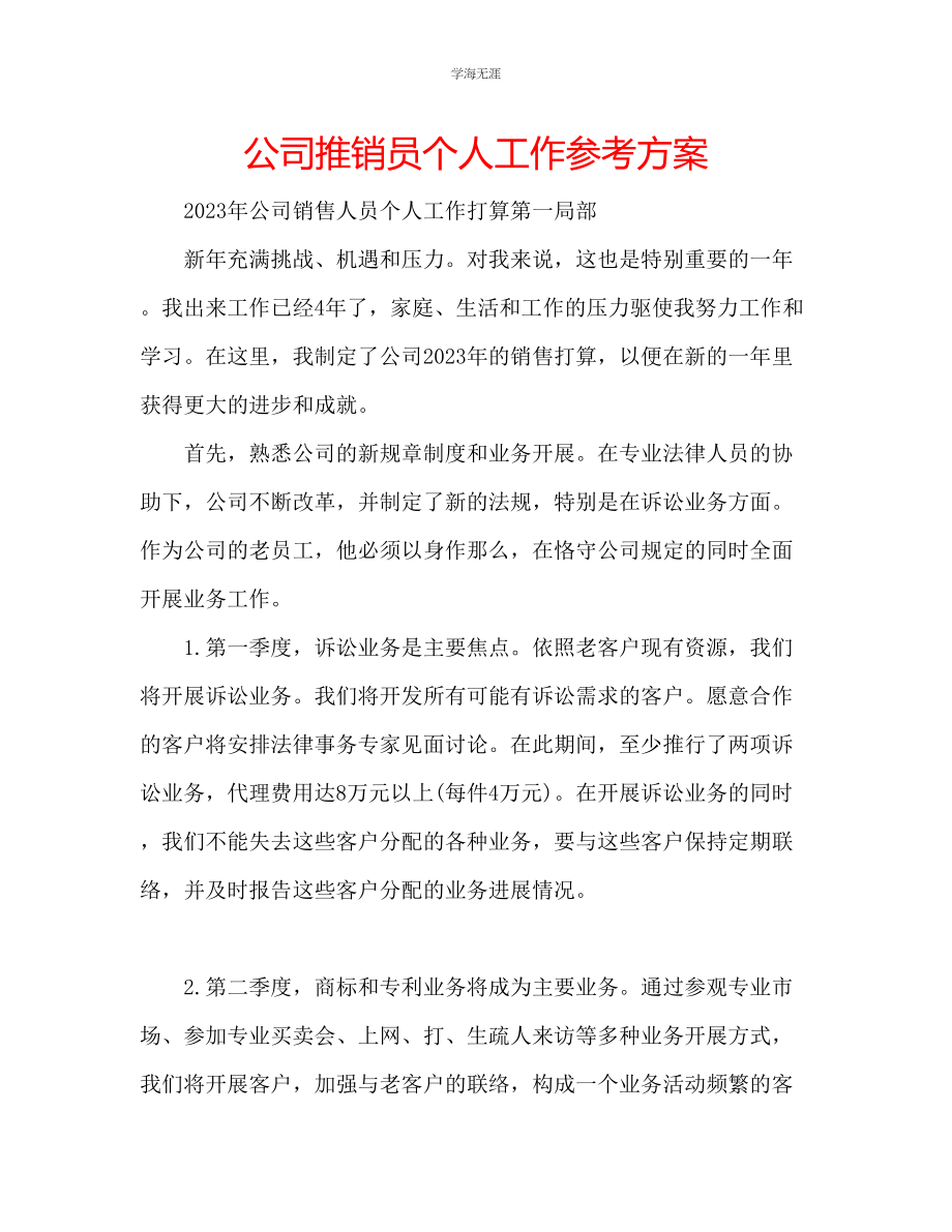 2023年公司推销员个人工作计划.docx_第1页