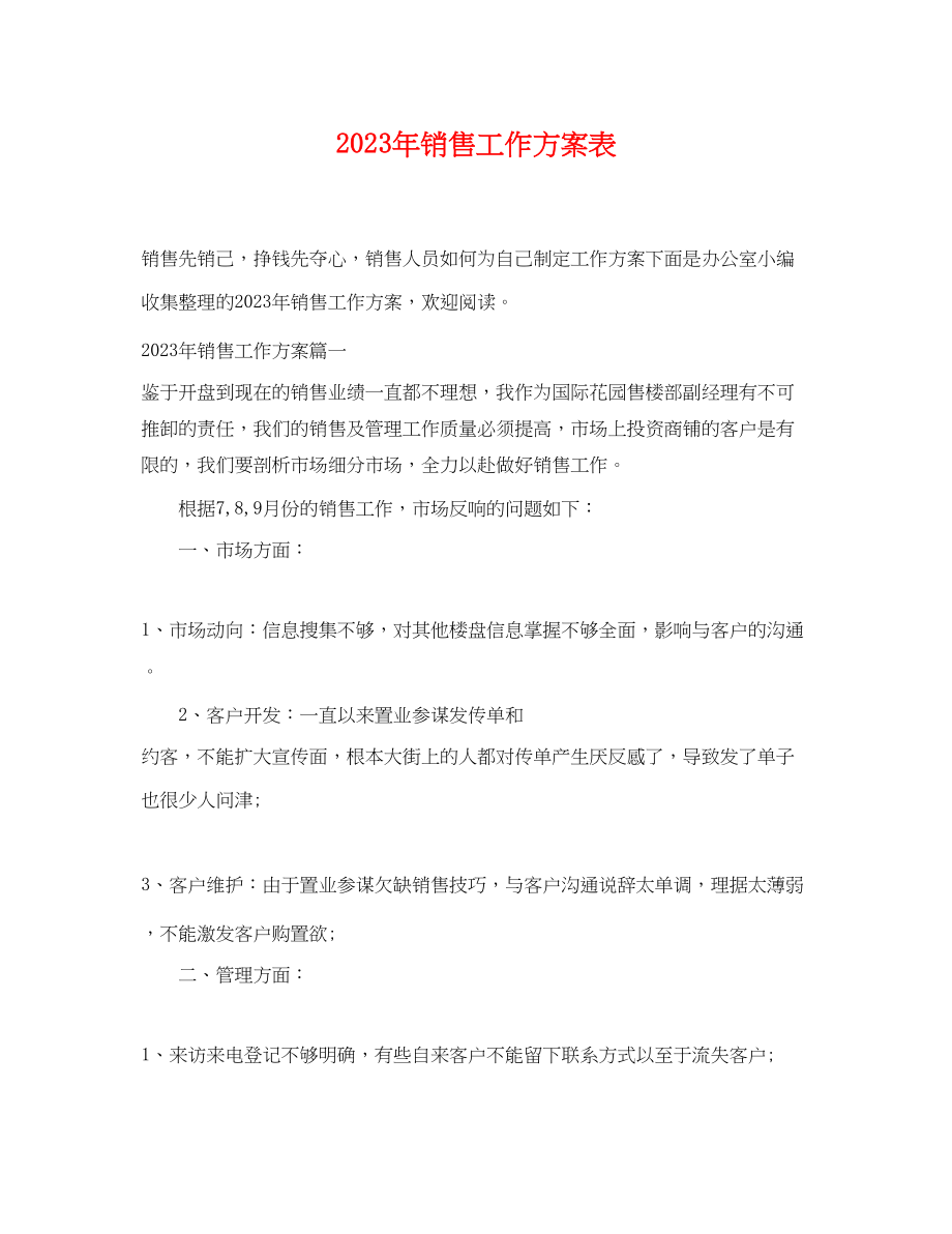 2023年销售工作计划表3范文.docx_第1页