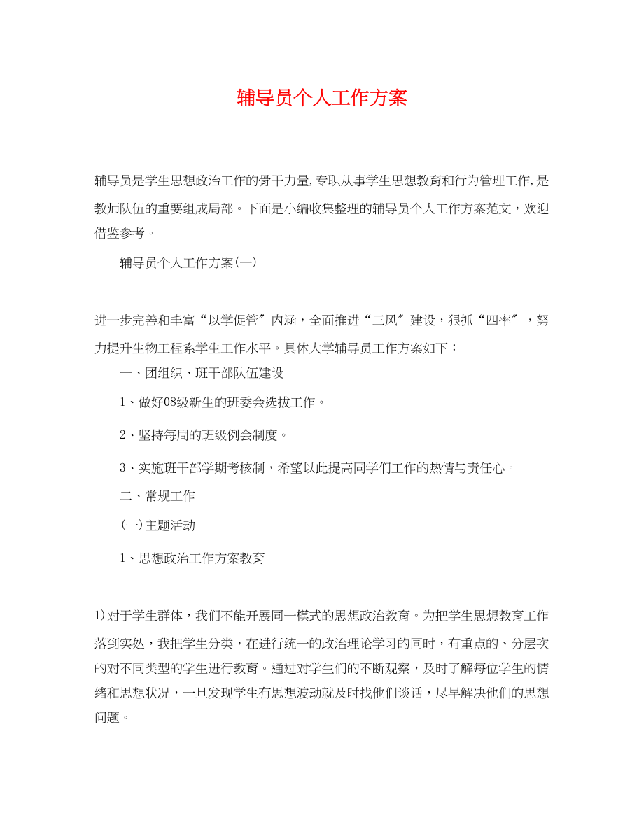 2023年辅导员个人工作计划范文.docx_第1页