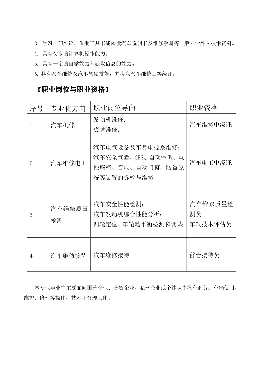 2023年汽车运用与维修专业实施性教学计划.doc_第2页