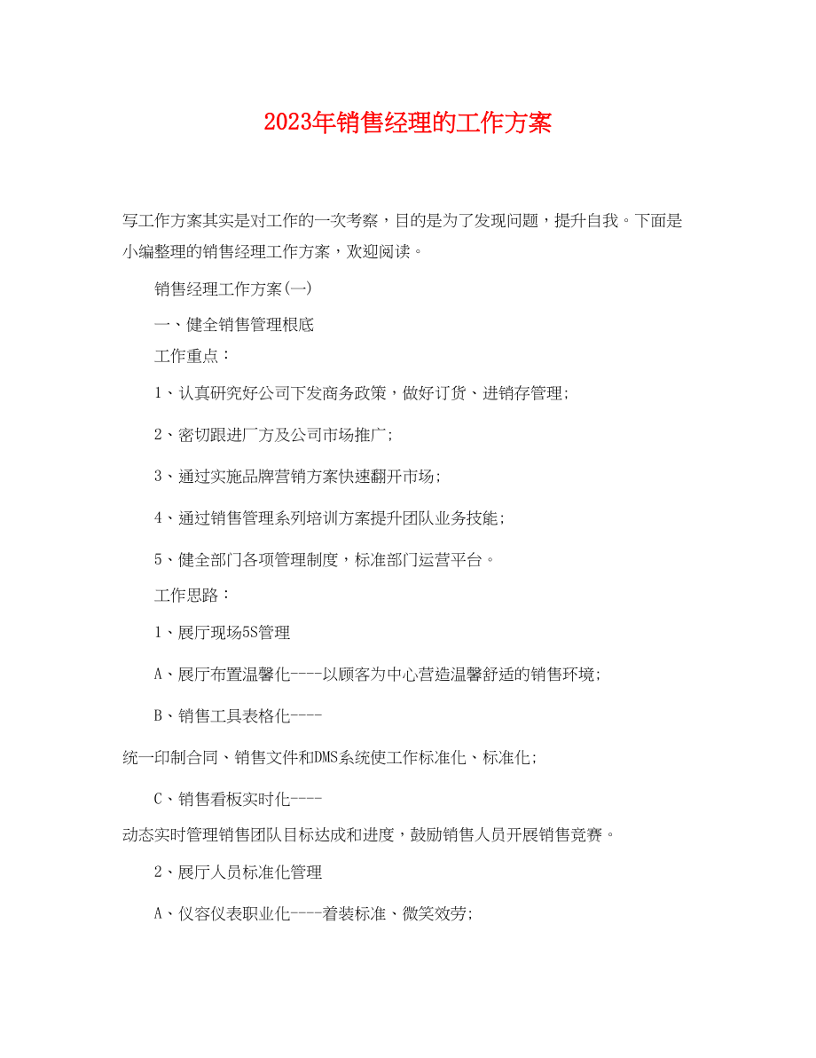 2023年销售经理的工作计划4范文.docx_第1页