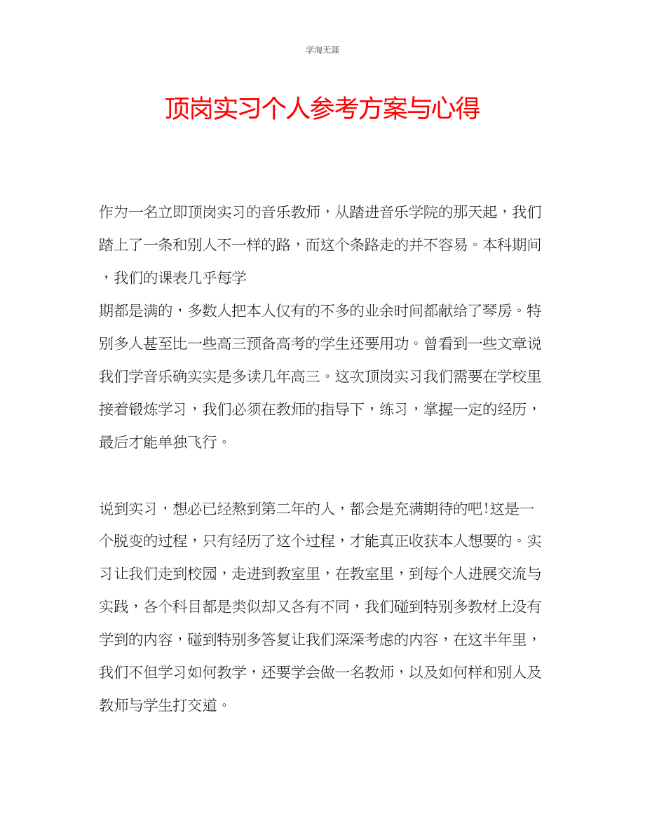 2023年顶岗实习个人计划与心得范文.docx_第1页