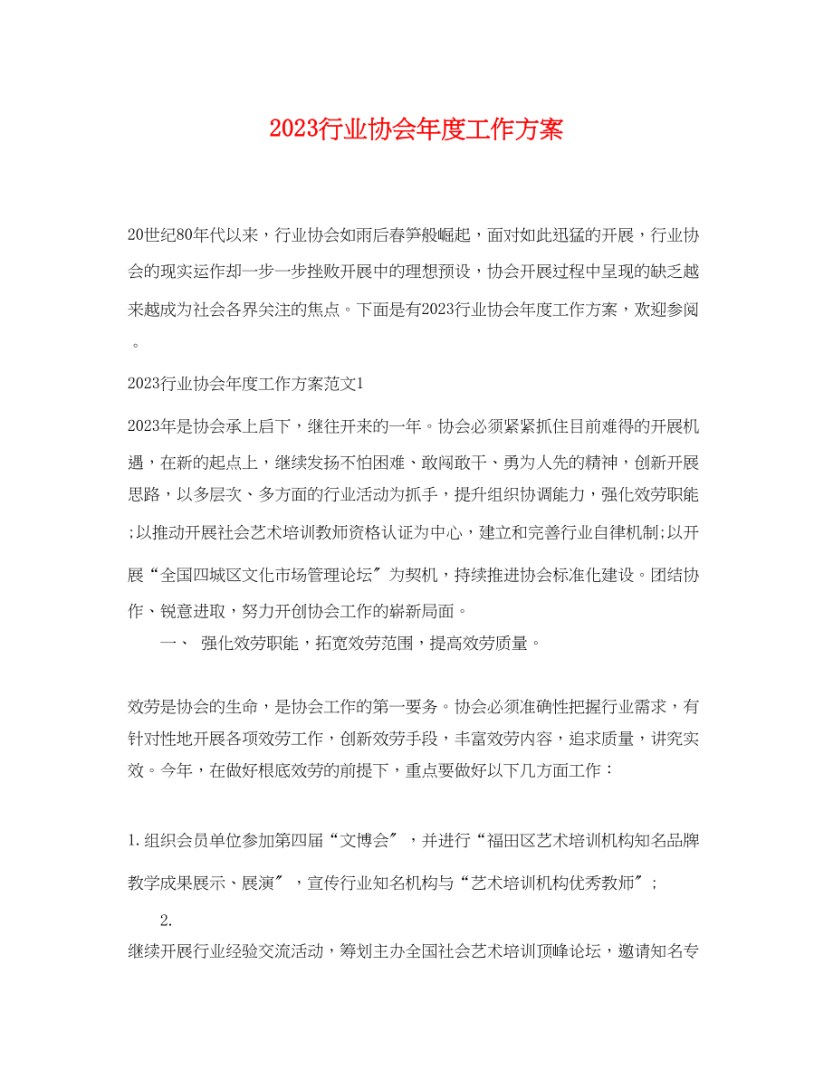 2023年行业协会度工作计划范文.docx_第1页