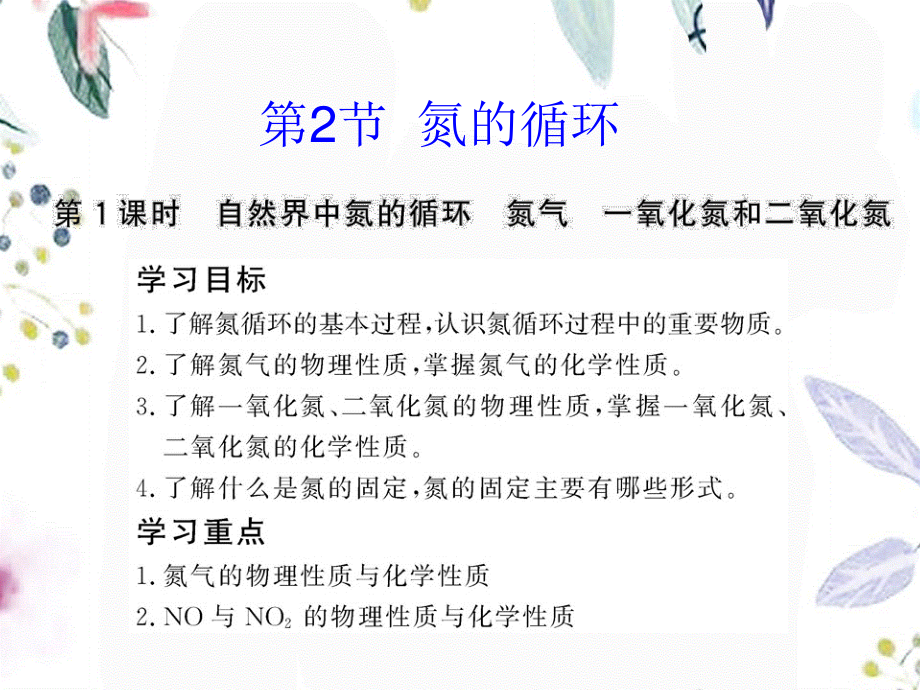 2023年自然界中氮的循环 氮气 一氧化氮和二氧化氮（教学课件）.ppt_第1页