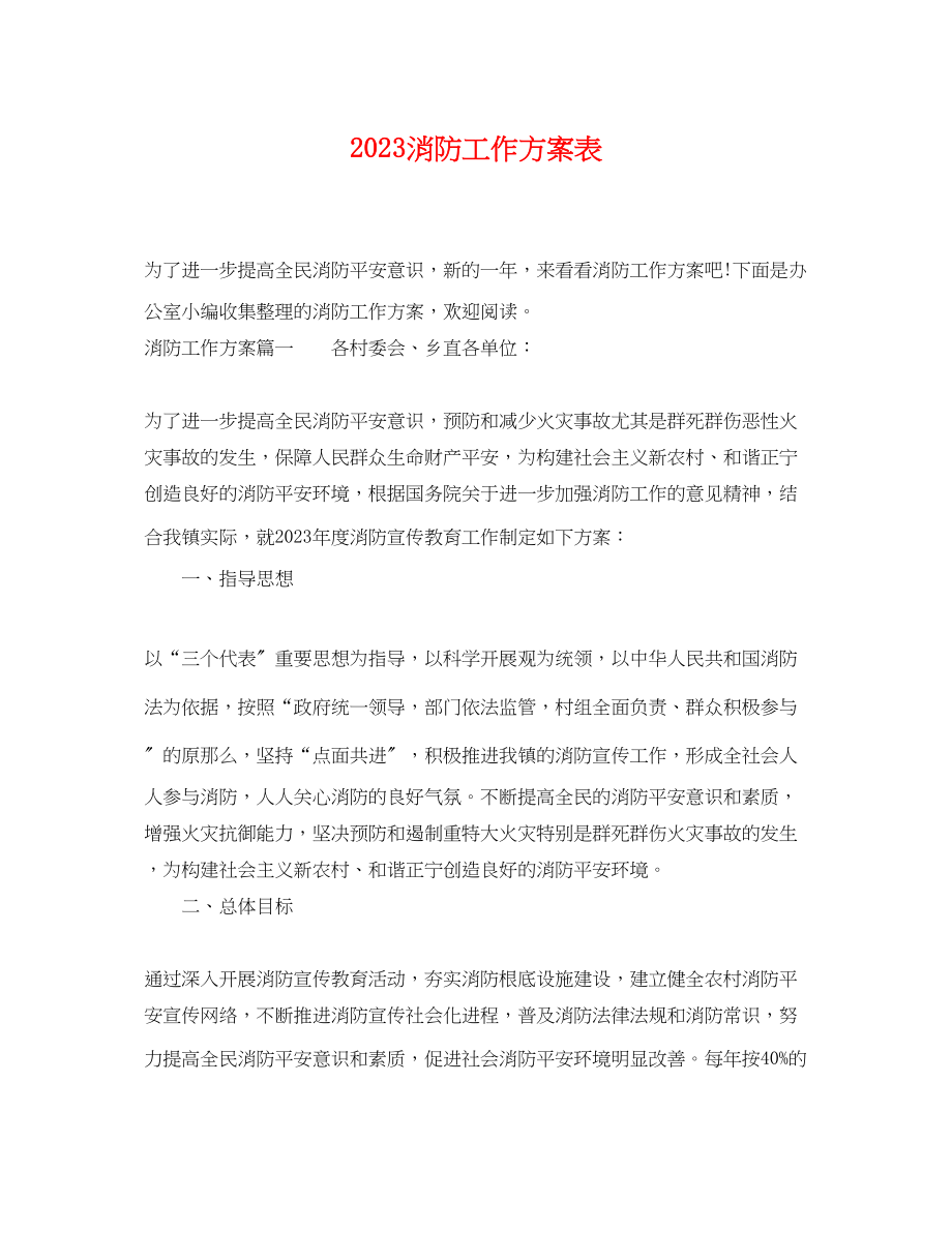 2023年消防工作计划表范文.docx_第1页