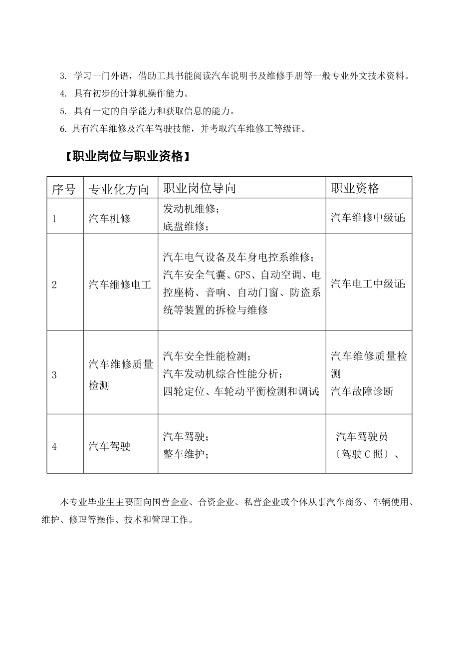 2023年汽车运用与维修专业实施性教学计划78623.doc_第2页