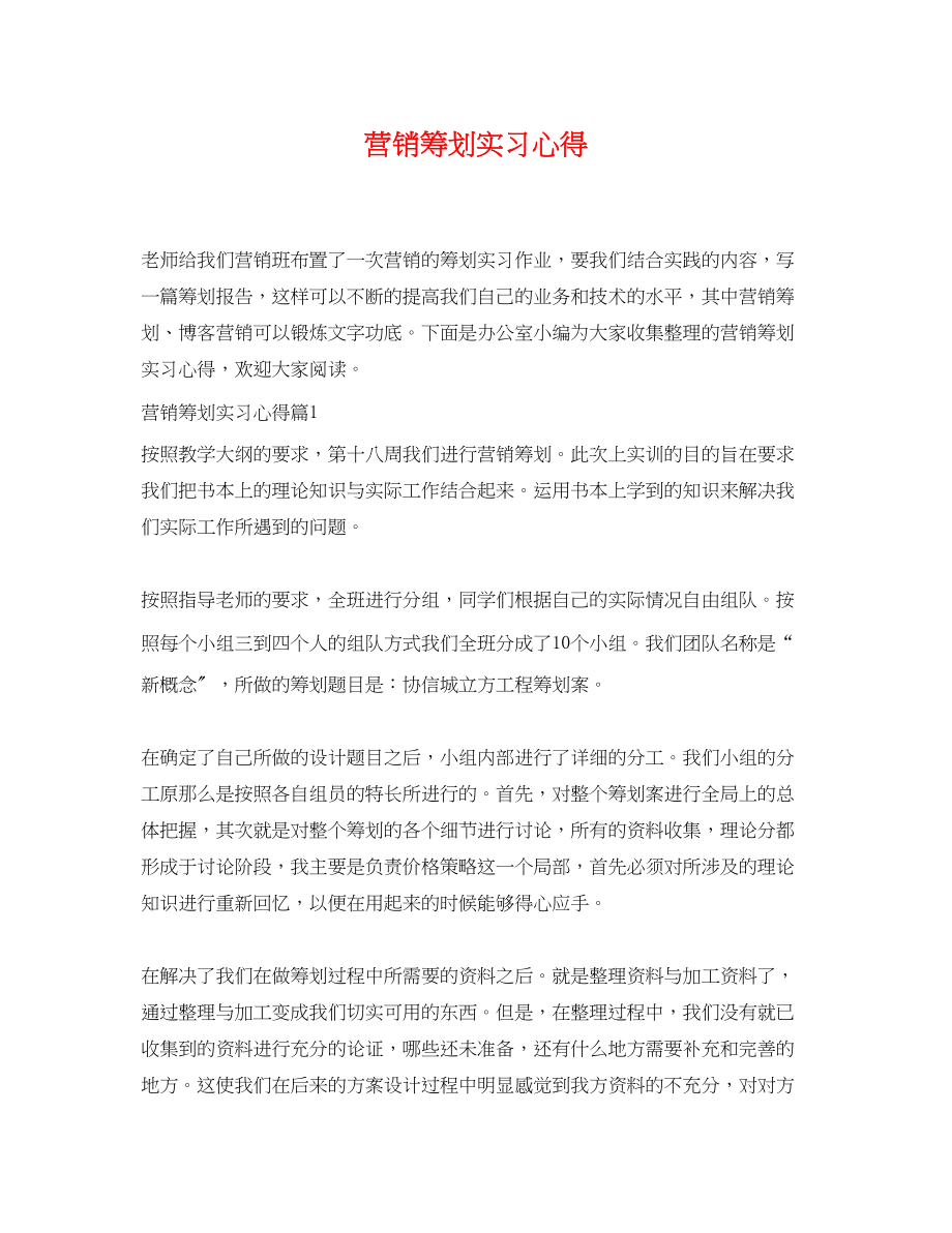 2023年营销策划实习心得.docx_第1页