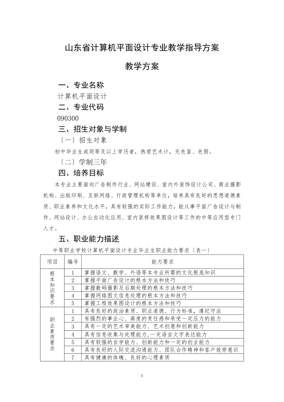 2023年计算机平面设计专业教学计划.doc_第1页