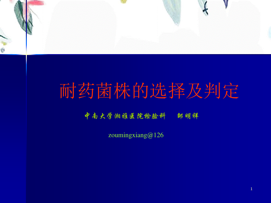 2023年耐药菌株的选择及判定（教学课件）.ppt_第1页