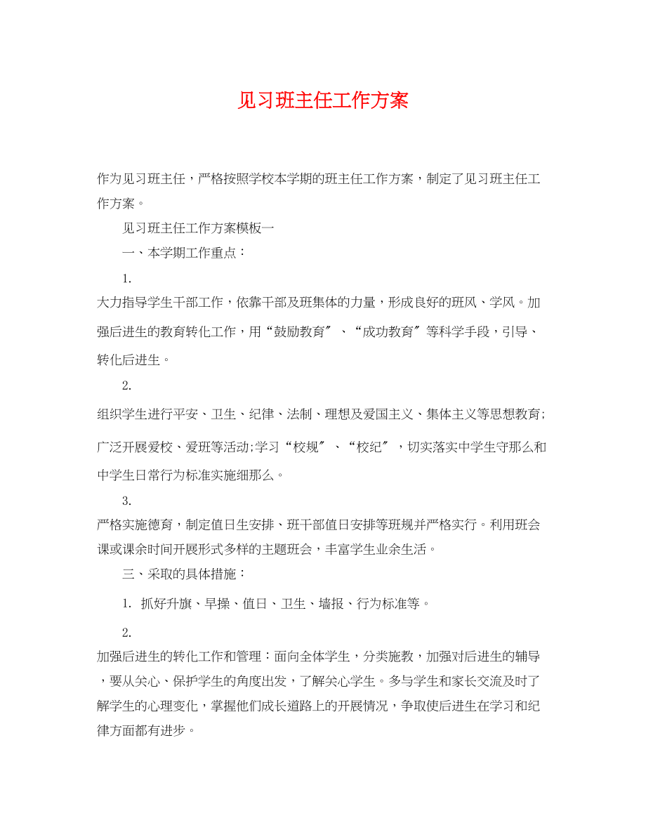 2023年见习班主任工作计划2范文.docx_第1页