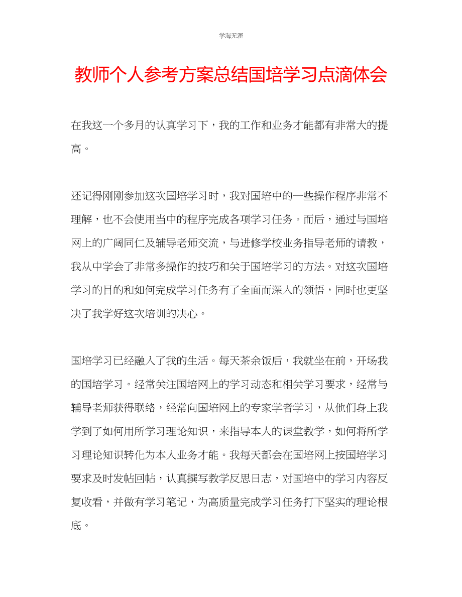 2023年教师个人计划总结国培学习点滴体会.docx_第1页