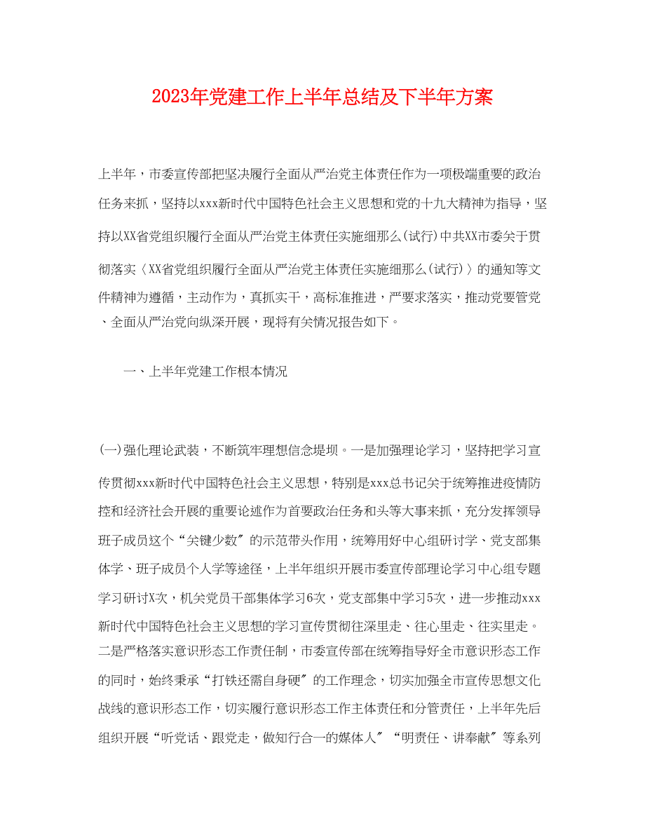 2023年经典党建工作上半总结及下半计划范文.docx_第1页