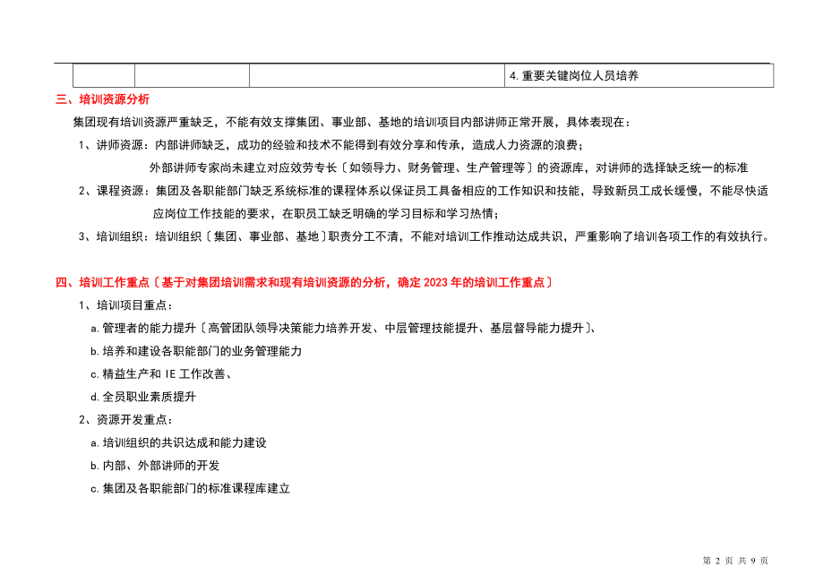 2023年集团年培训工作计划9页.doc_第2页