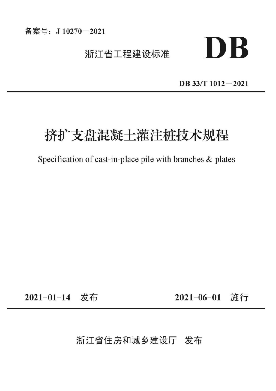 DB33-T1012-2021：挤扩支盘混凝土灌注桩技术规程.pdf_第1页