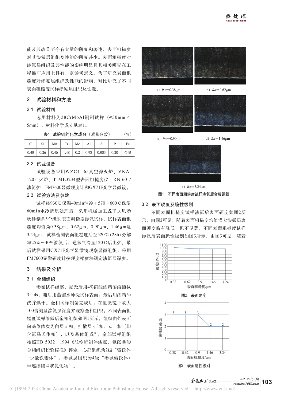 表面粗糙度对38CrMoAl钢渗氮层组织和性能的影响_崔入威.pdf_第2页