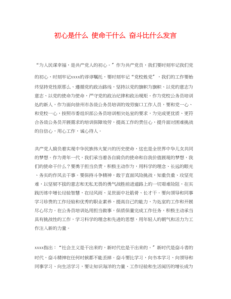 2023年初心是什么使命干什么奋斗比什么发言.docx_第1页