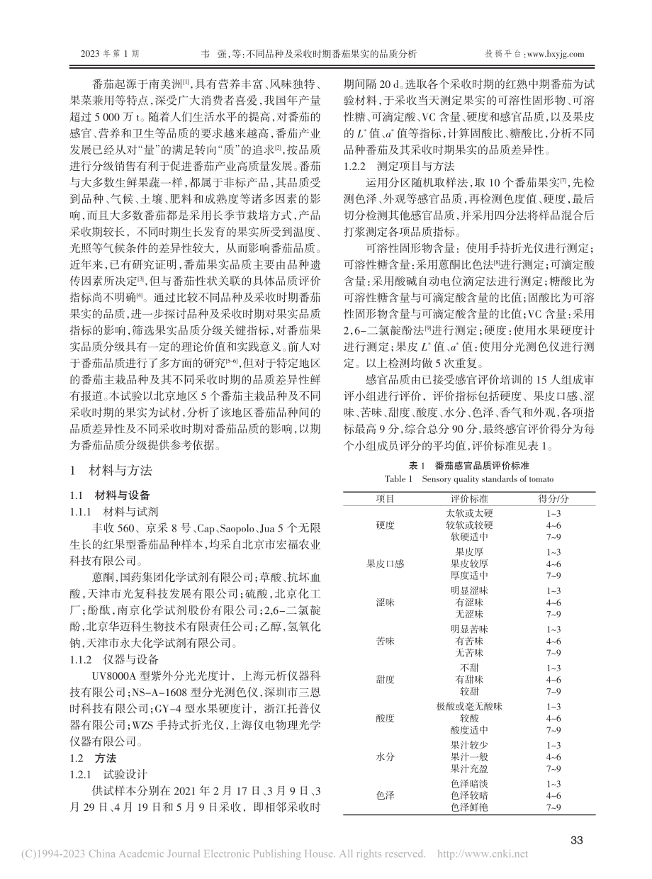 不同品种及采收时期番茄果实的品质分析_韦强.pdf_第2页