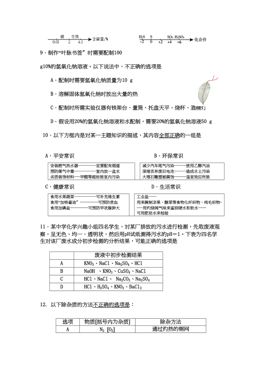 2023年成都市高中阶段学校招生考试模拟试卷（含答案）初中化学.docx_第3页