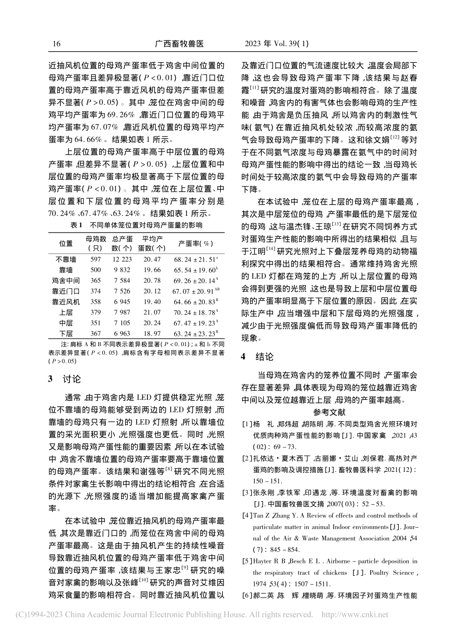 不同单体笼位置对母鸡产蛋性能的影响_柴睿堂.pdf_第2页