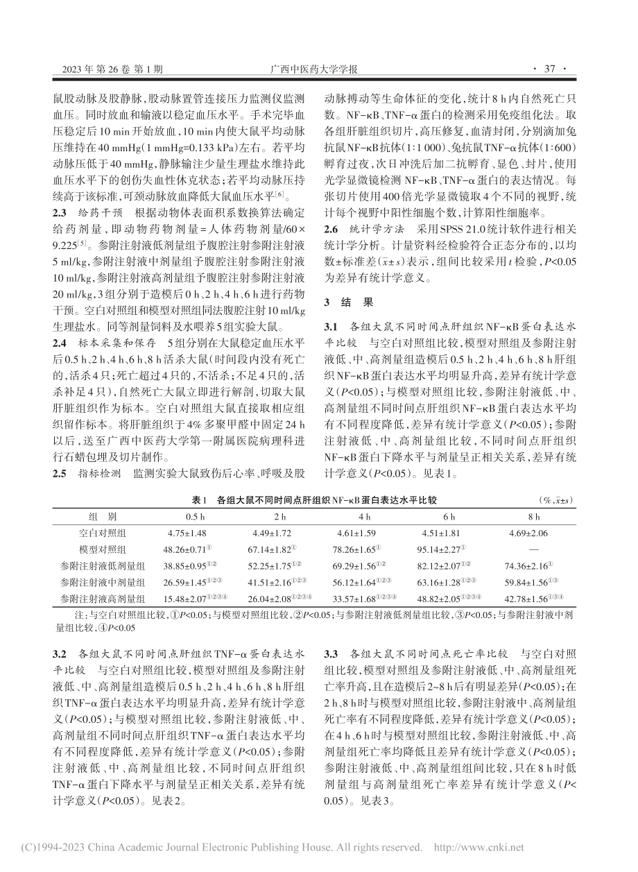 参附注射液对创伤失血性休克...κB、TNF-α表达的影响_胡嗣钦.pdf_第3页