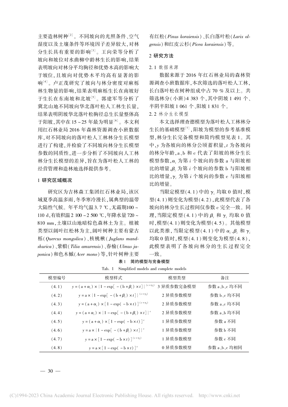 不同坡向落叶松人工林林分生长模型差异的研究_刘剑.pdf_第2页