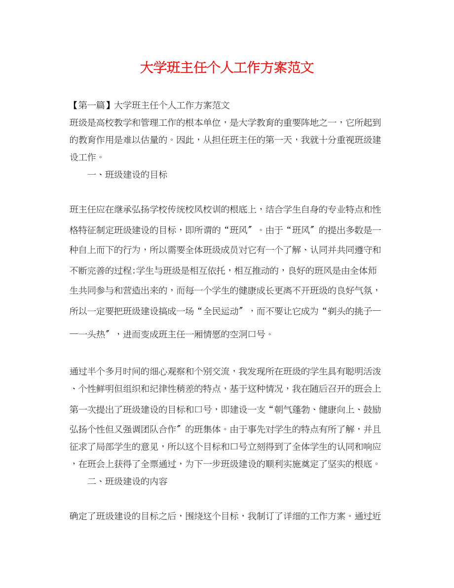 2023年大学班主任个人工作计划精选范文.docx_第1页