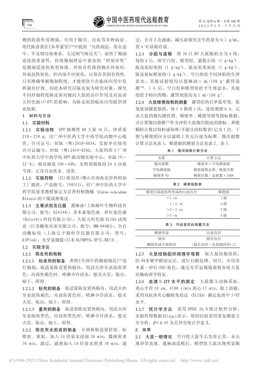 不同炒制程度陈皮炭止泻作用及对血清5-HT的影响_陈志能.pdf_第2页