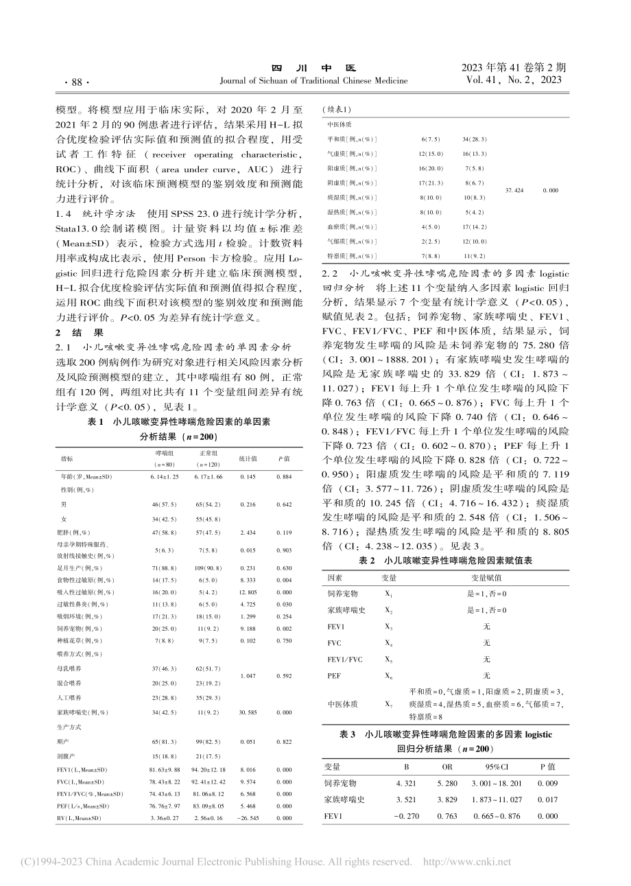 不同中医体质联合肺功能参数...儿咳嗽变异性哮喘的临床预测_黄少鹏.pdf_第3页