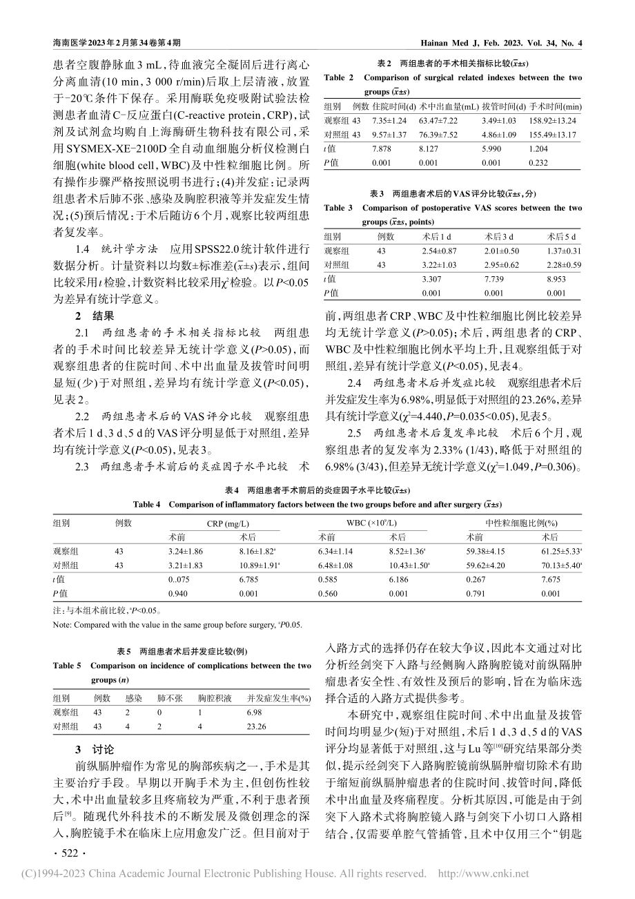 不同入路胸腔镜手术治疗前纵隔肿瘤的临床疗效对比研究_刘鹏.pdf_第3页